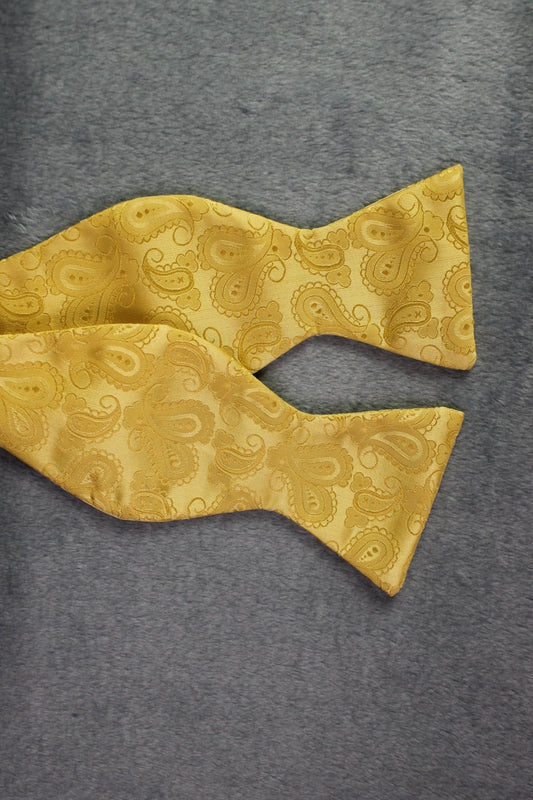 Vintage self tie thistle end yellow jacquard bow tie adjustable