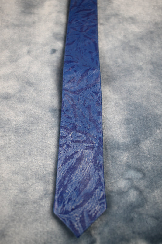 Vintage German Blue Leather Patterned Front Skinny Tie 1940s/50s