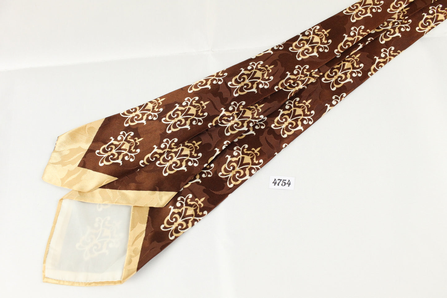 Vintage McQuade 1950s Brown Cream Patterned Jacquard Tie