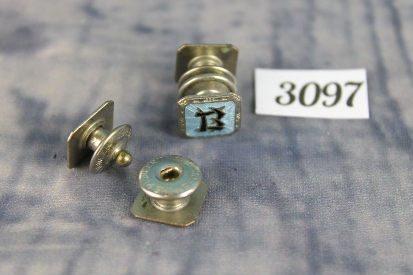 Vintage Silver Metal Double Sided Pop Fastener Enamel "B" Initial Decorative Cufflinks