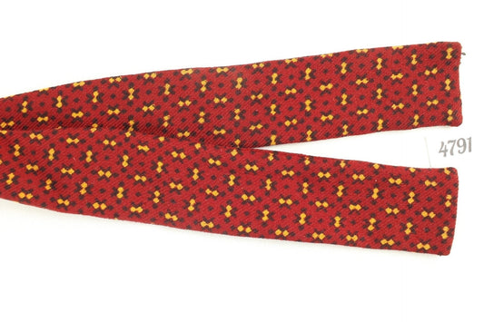 Skinny Straight Self Tie Vintage Wool Bow Tie Hand Blocked Pattern Burgundy Gold Adjustable