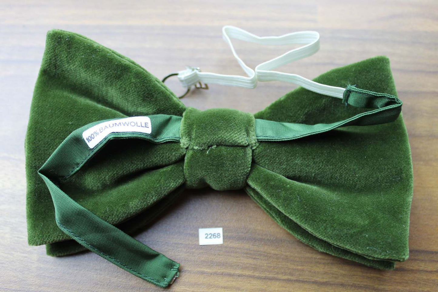 Vintage 1970s Pre Tied Bow Tie Olive Green Velvet Adjustable