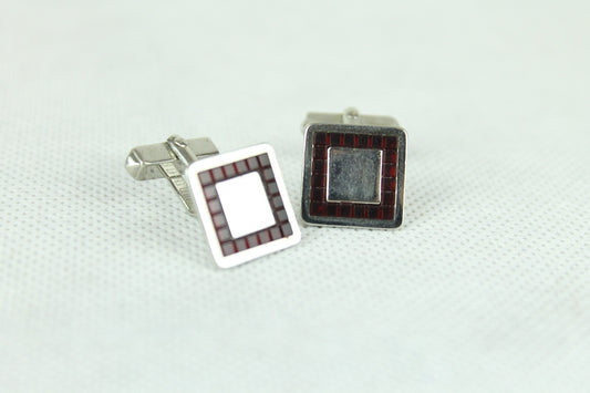 Vintage Swank Silver Red Inset Cuff Links