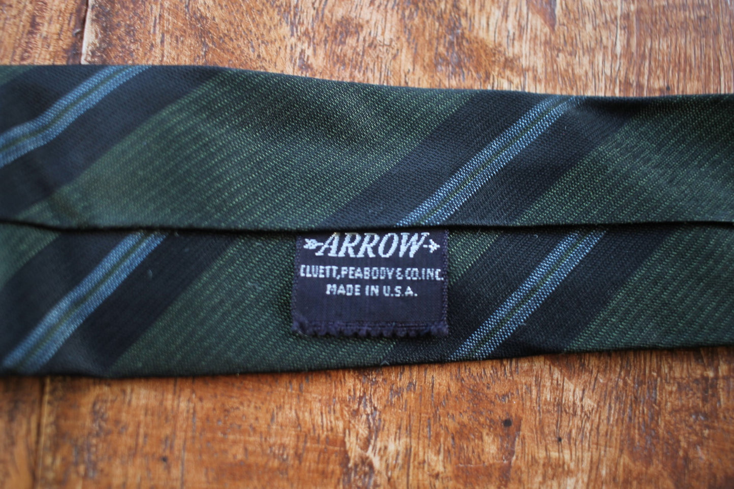 Vintage Arrow dark green black striped pattern skinny tie