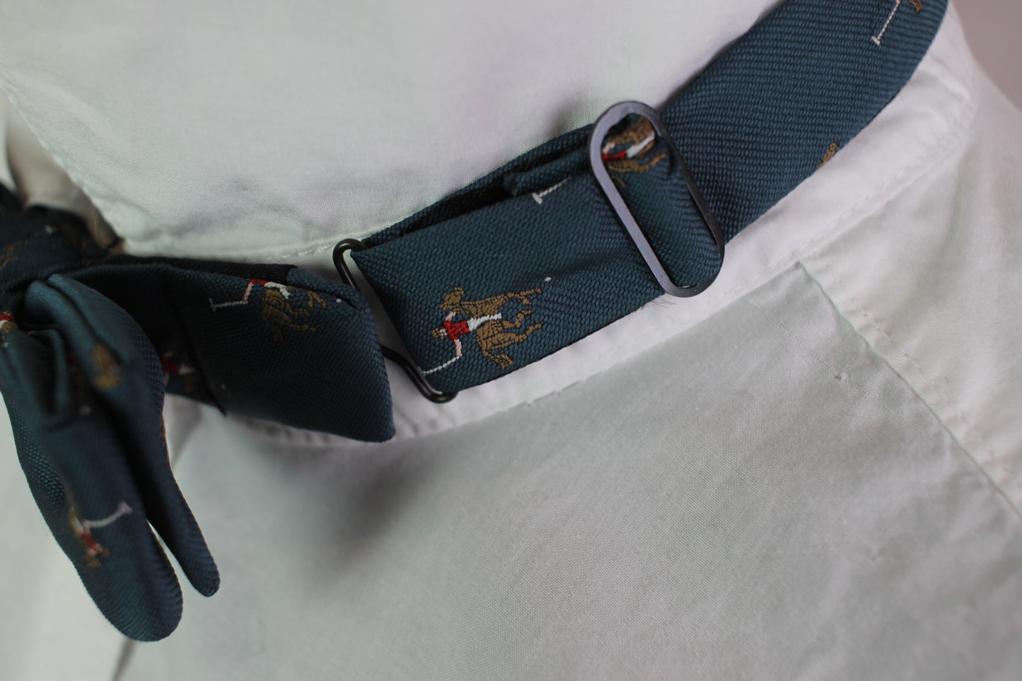Vintage pre-tied blue teal horse polo motifs bow tie adjustable