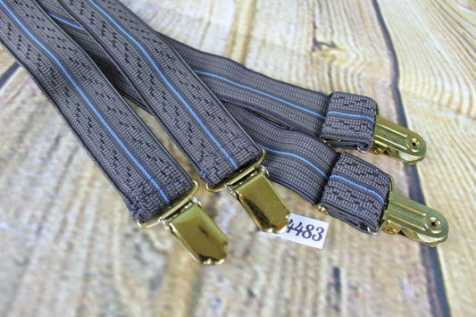 Vintage grey blue elasticated braces gold metal clips adjustable