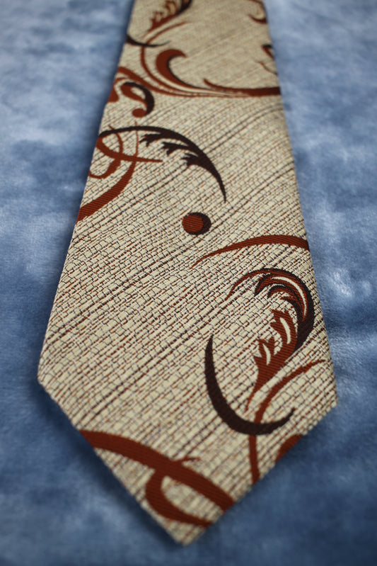 Vintage Tootal 1960s brown bronze beige pattern kipper tie