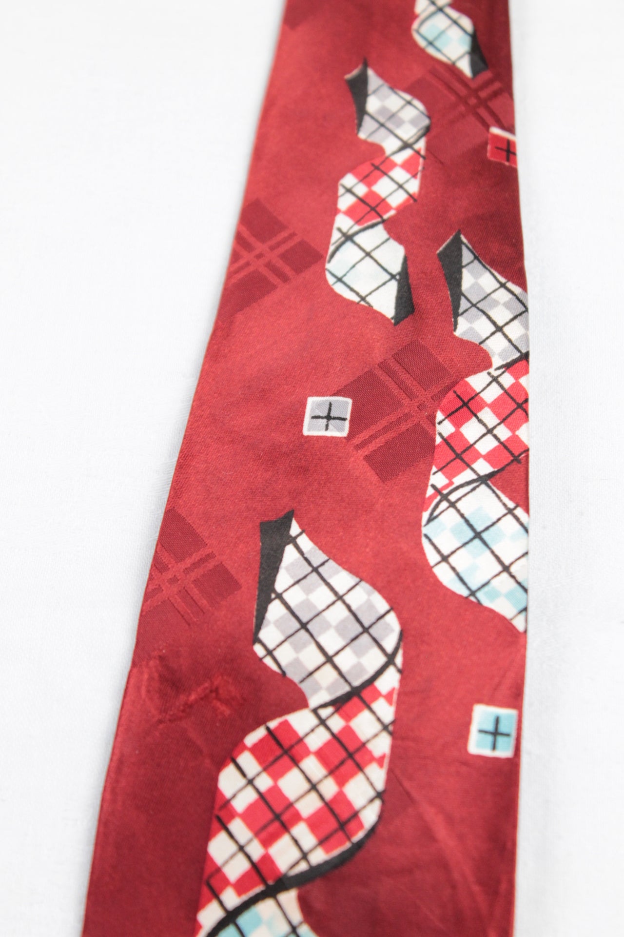 Vintage dark red blue grey pattern swing tie 1940s/50s