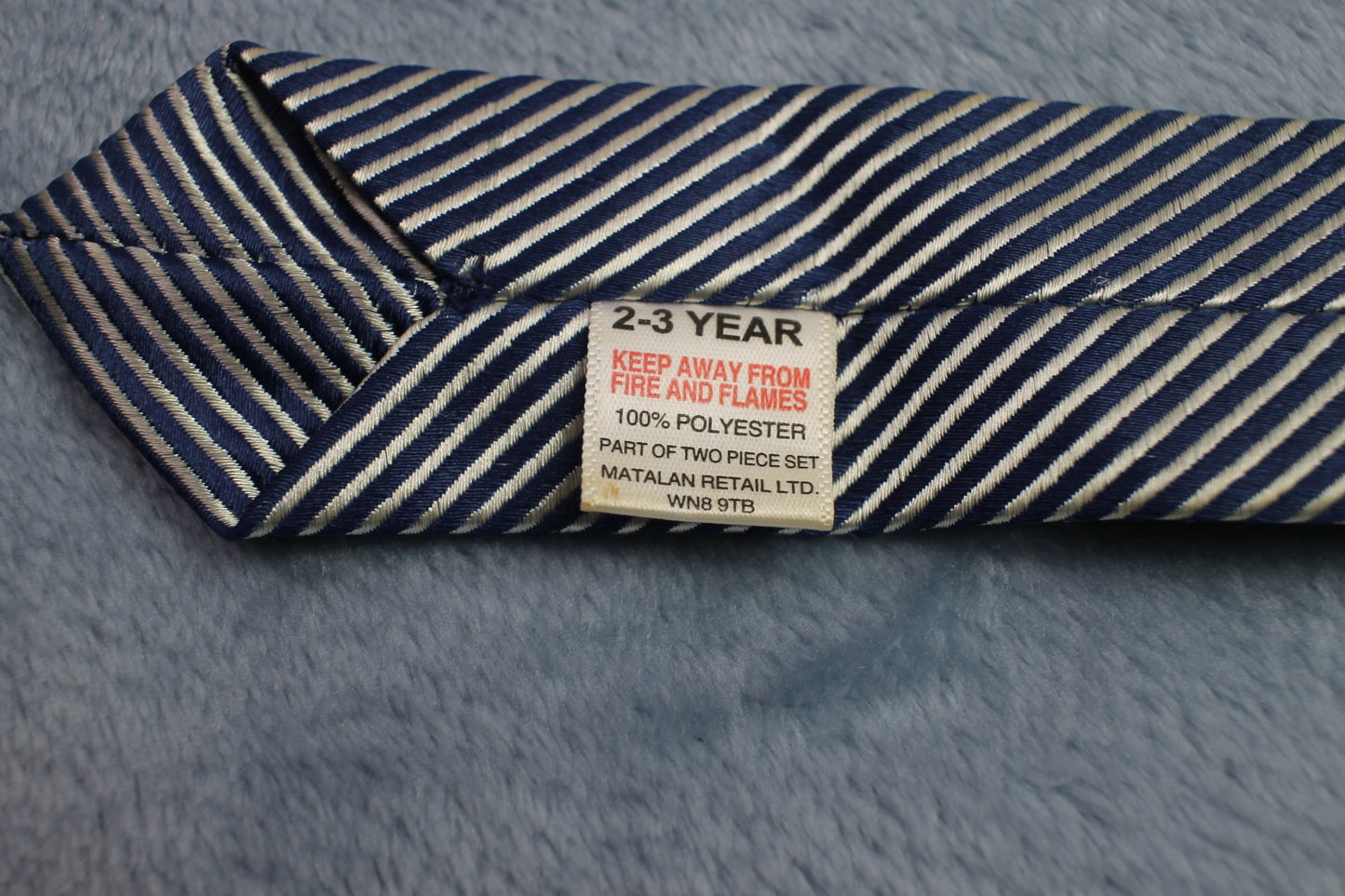 Vintage Childs Pre Tied Navy Blue Silver Striped Pattern Tie 2-3 YR