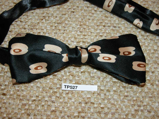 Vintage Pre-tied End Square Bow Tie Black Dark Cream Repeat Pattern