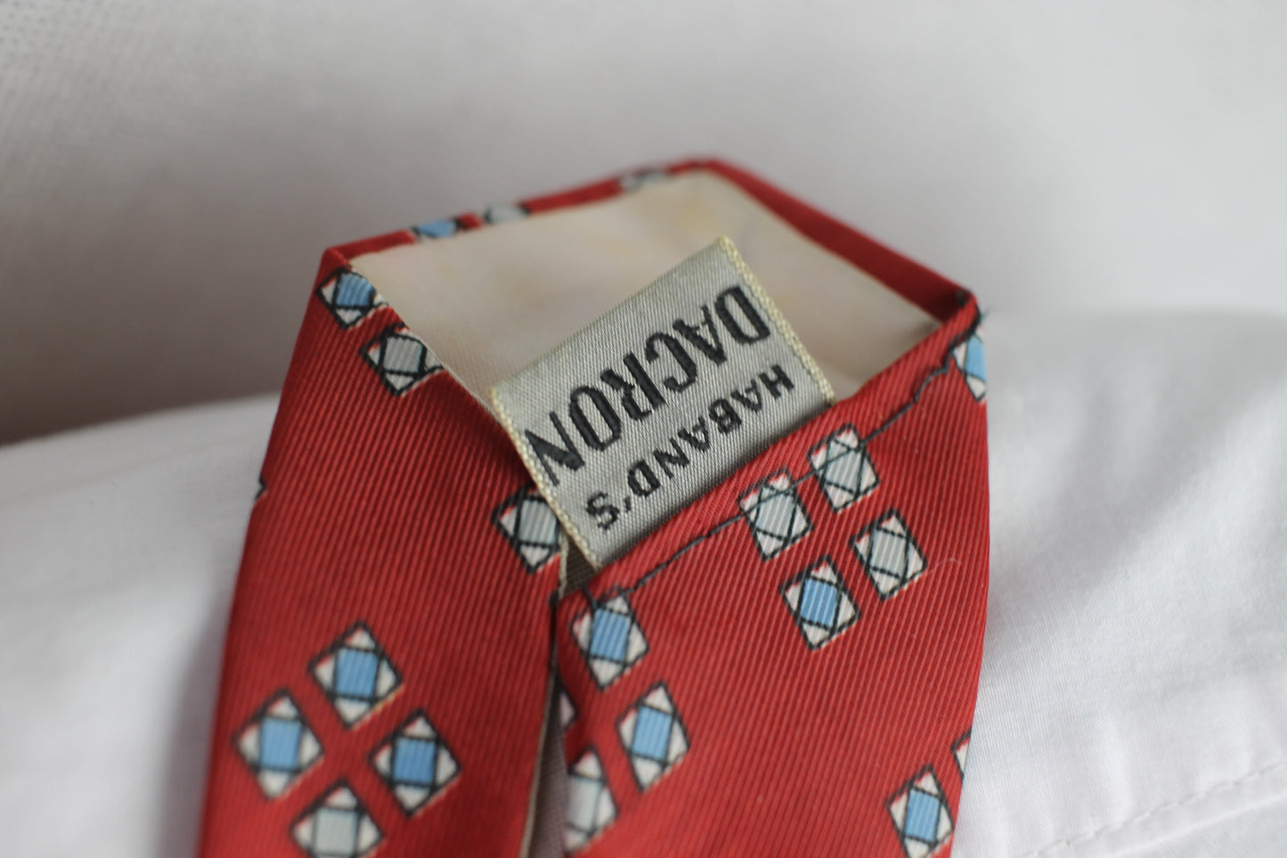 Vintage Haband 1950s/60s bright red blue green squares pattern tie