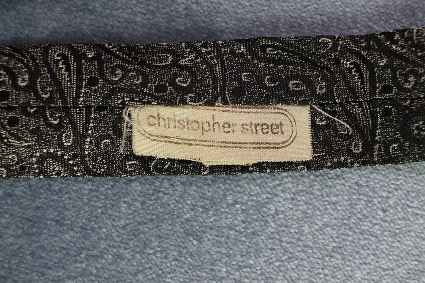 Vintage Christopher Street black silver paisley pattern skinny tie