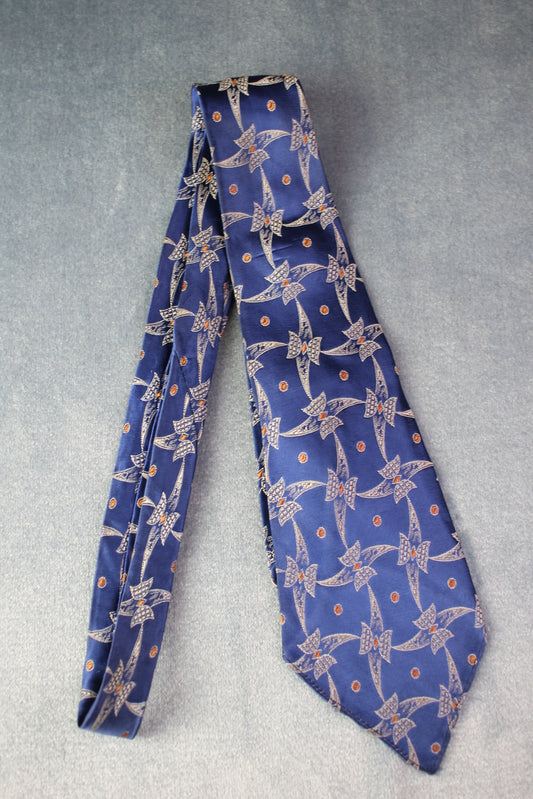 Vintage Goodcraft Cravats blue silver orange recurring pattern swing tie