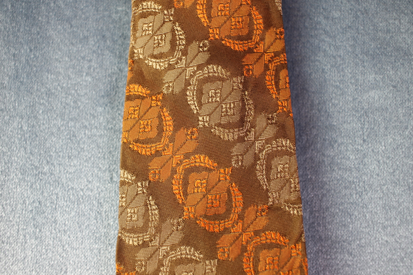 Vintage 1950s 2 tone brown orange pattern jacquard tie