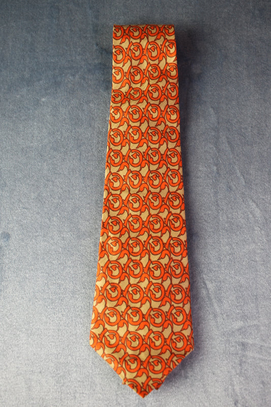 Vintage orange beige recurring pattern tie