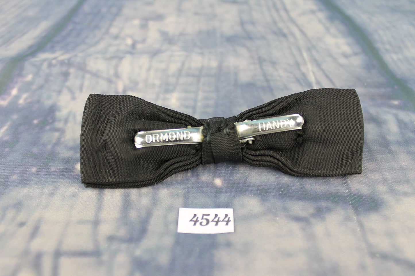 Vintage classic black grosgrain double bow square end clip on bow tie