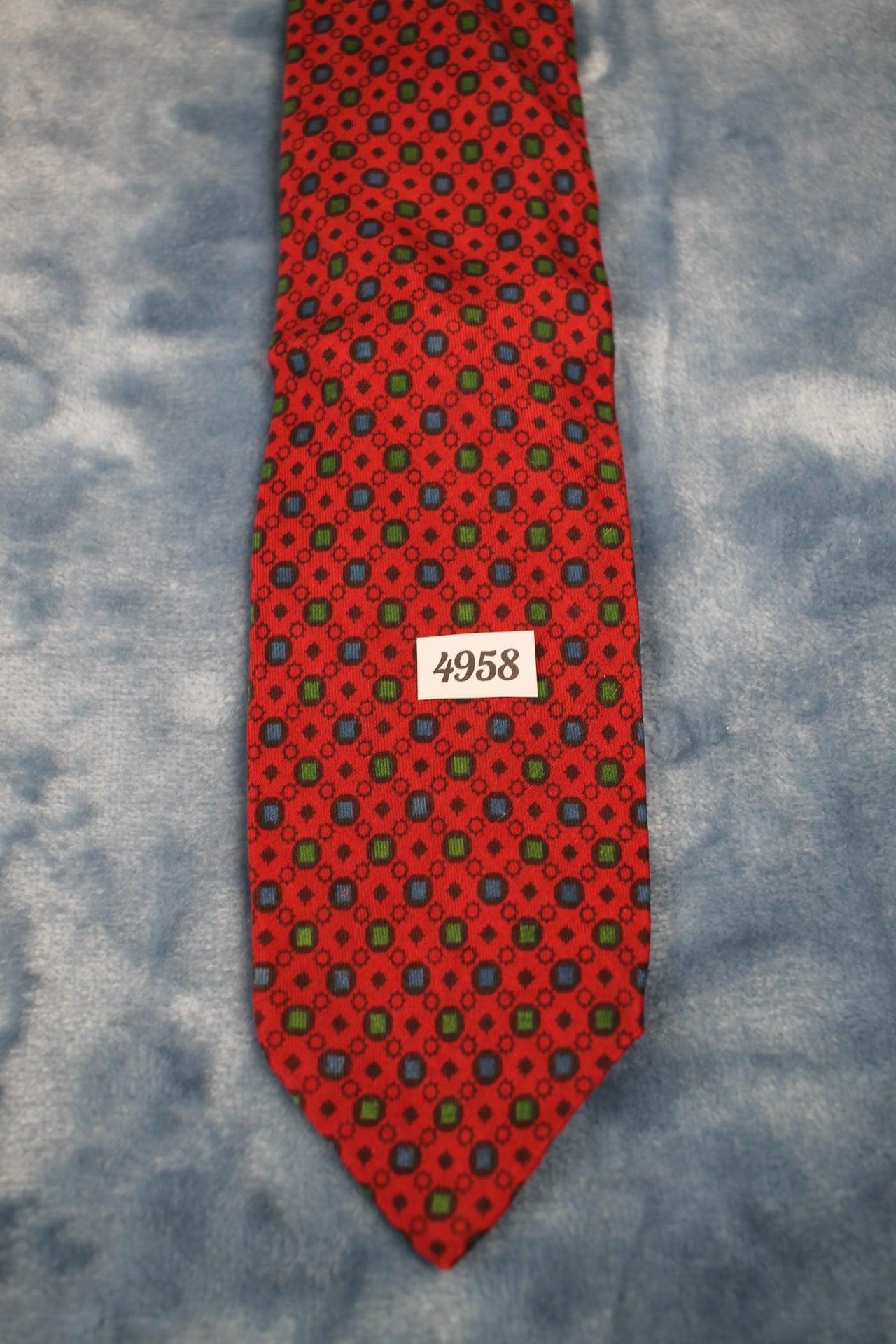 Vintage Boyds 1940s/50s all silk dark red blue green dot pattern tie