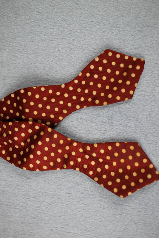 Vintage self tie arrow thistle end copper cream polka dots pattern bow tie adjustable