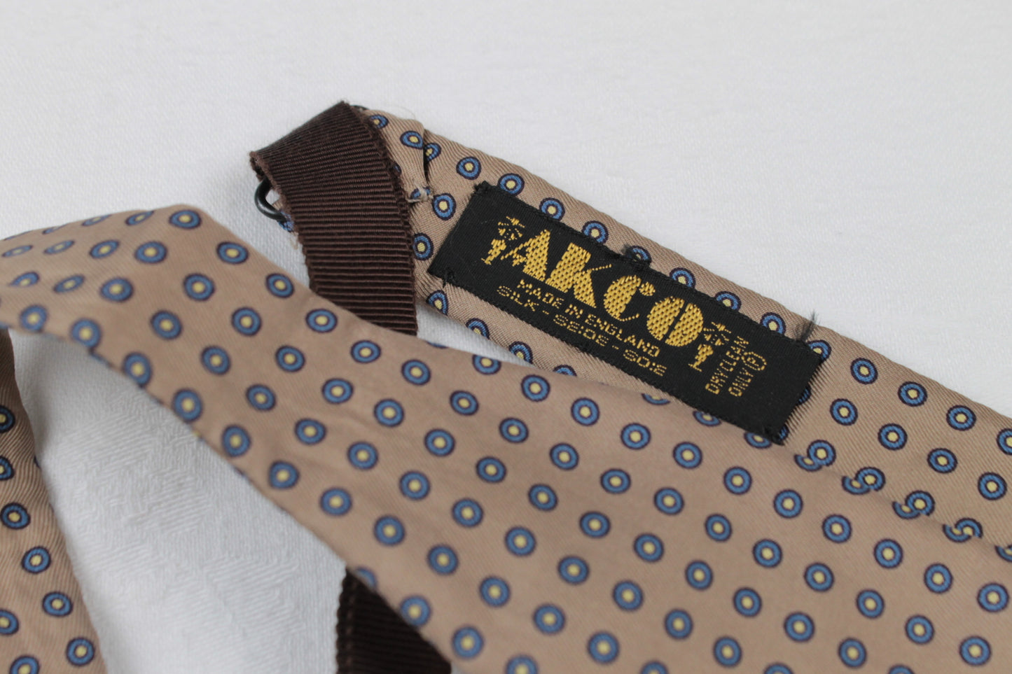 Taupe Blue Dot Akco Self Tie Adjustable Paddle Bow Tie