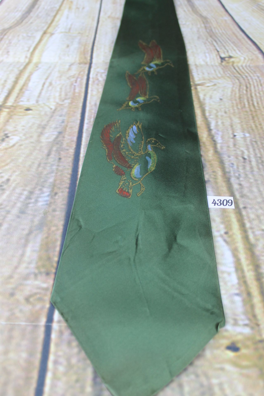 Superb Vintage 1940s/1950s Hand Painted Dark Green Wild Ducks Tie Lindy hop Swing