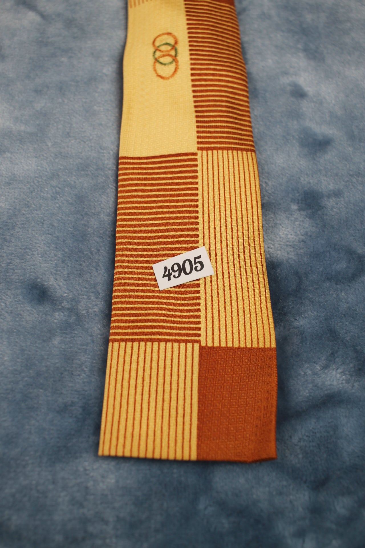 Vintage Bronze Gold Striped Blocks Circle Motifs Square End Skinny Tie 1940s/50s