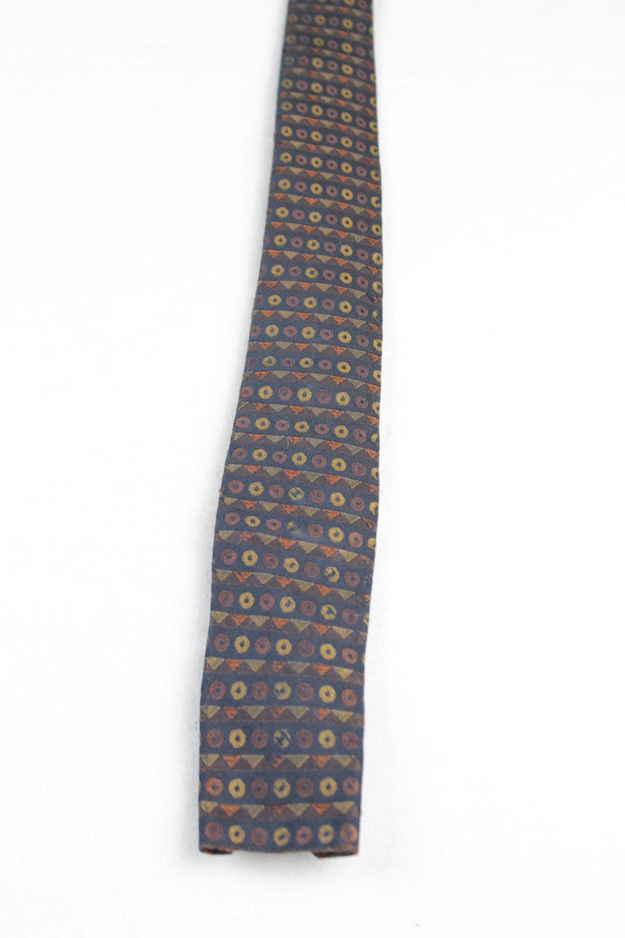 Vintage Juilio Dark Blue Gold Bronze Grey Square End Skinny Tie 1940s/1950s