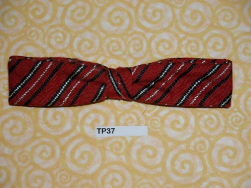 Vintage red black white stripe narrow clip on bow tie