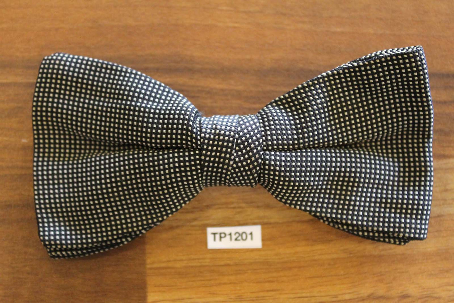 Vintage black white micro check clip on bow tie