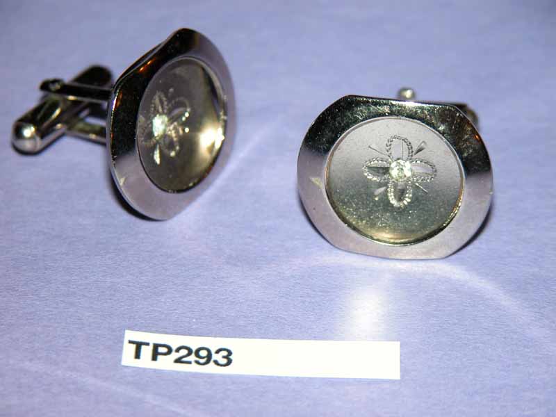 Vintage Silver Parabolic Shaped Cuff Links With Diamantes