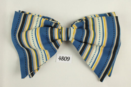 Vintage blue ivory gold stripe drop end clip on bow tie
