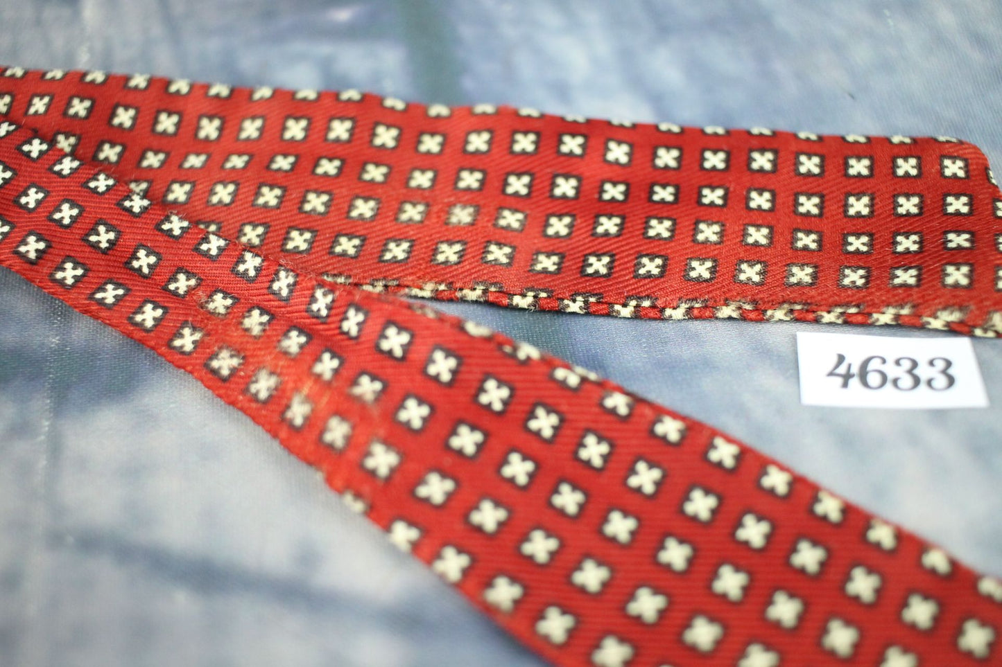 Vintage Self Tie Straight End Skinny Bow Tie Red Small White Crosses