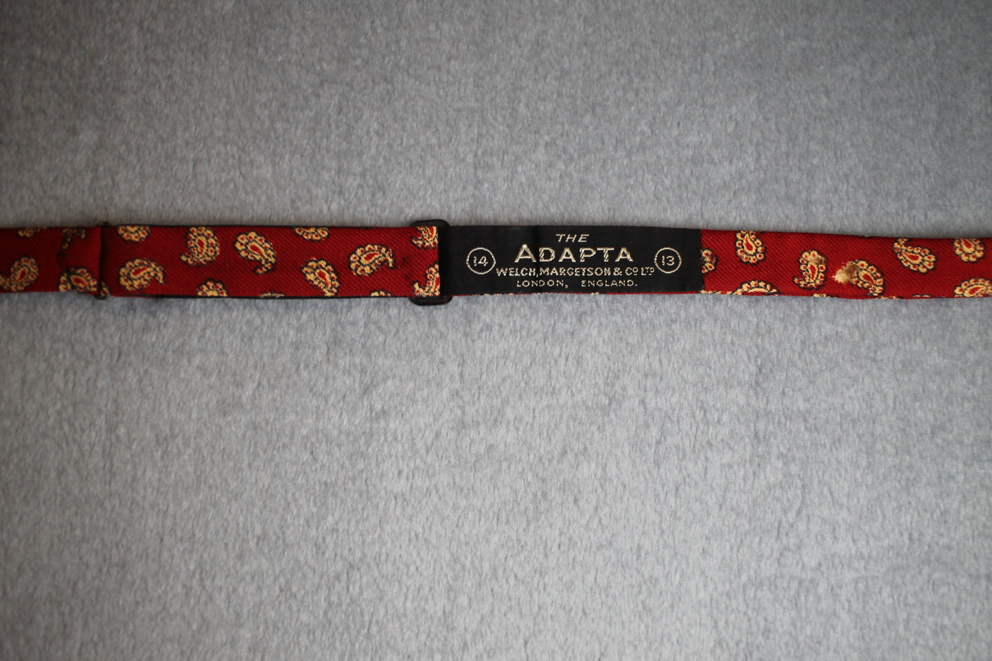 Vintage The Adapta London self tie paddle end red paisley pattern bow tie