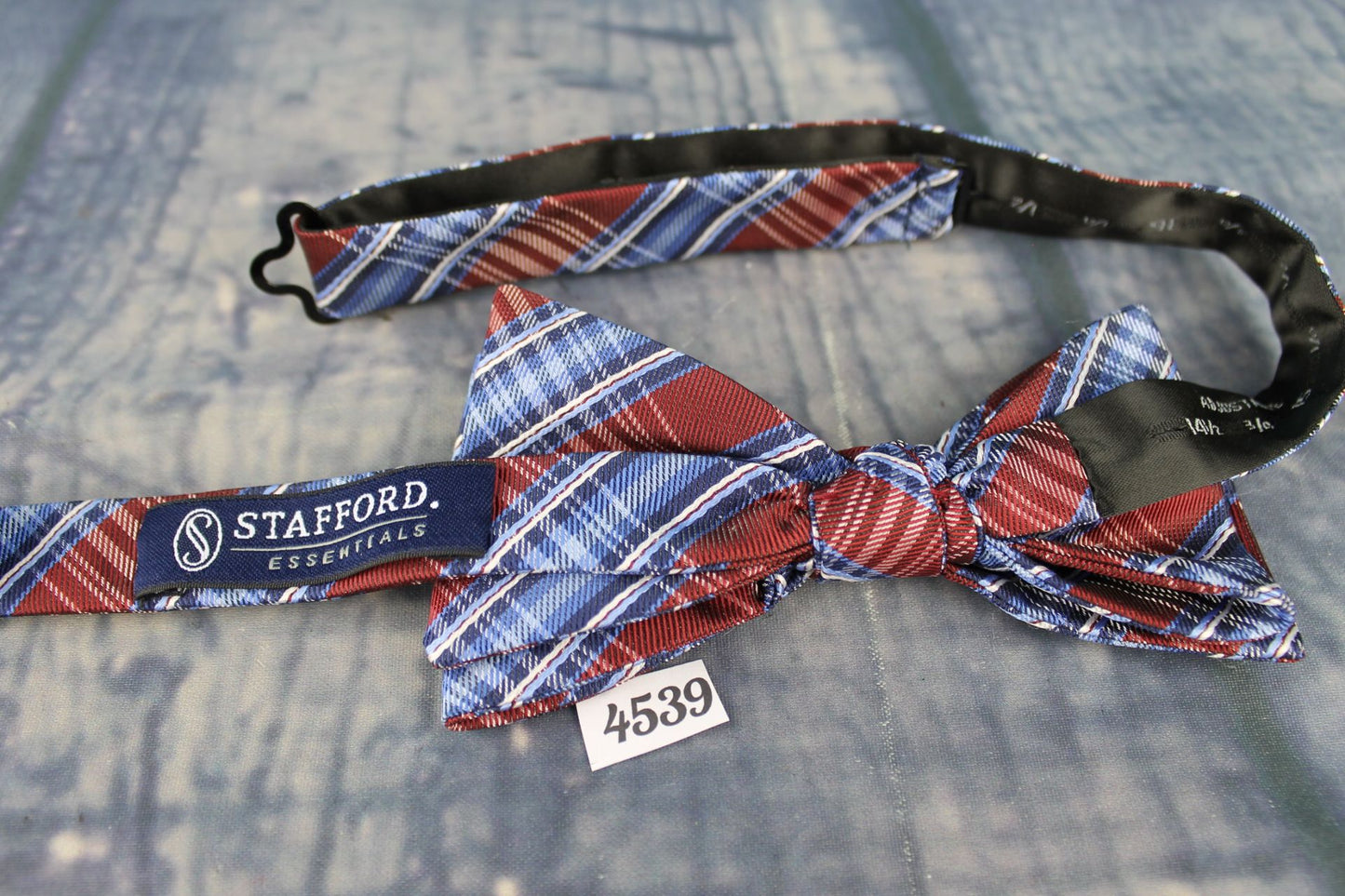 Superb Stafford Blue Burgundy Plaid Tartan Check Pre-Tied Bow Tie Adjustable