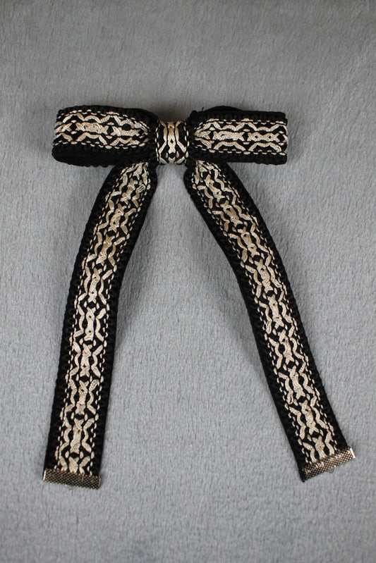 Vintage Style New Heavy Black White Braid Clip On Western Cowboy Kentucky Bow Tie