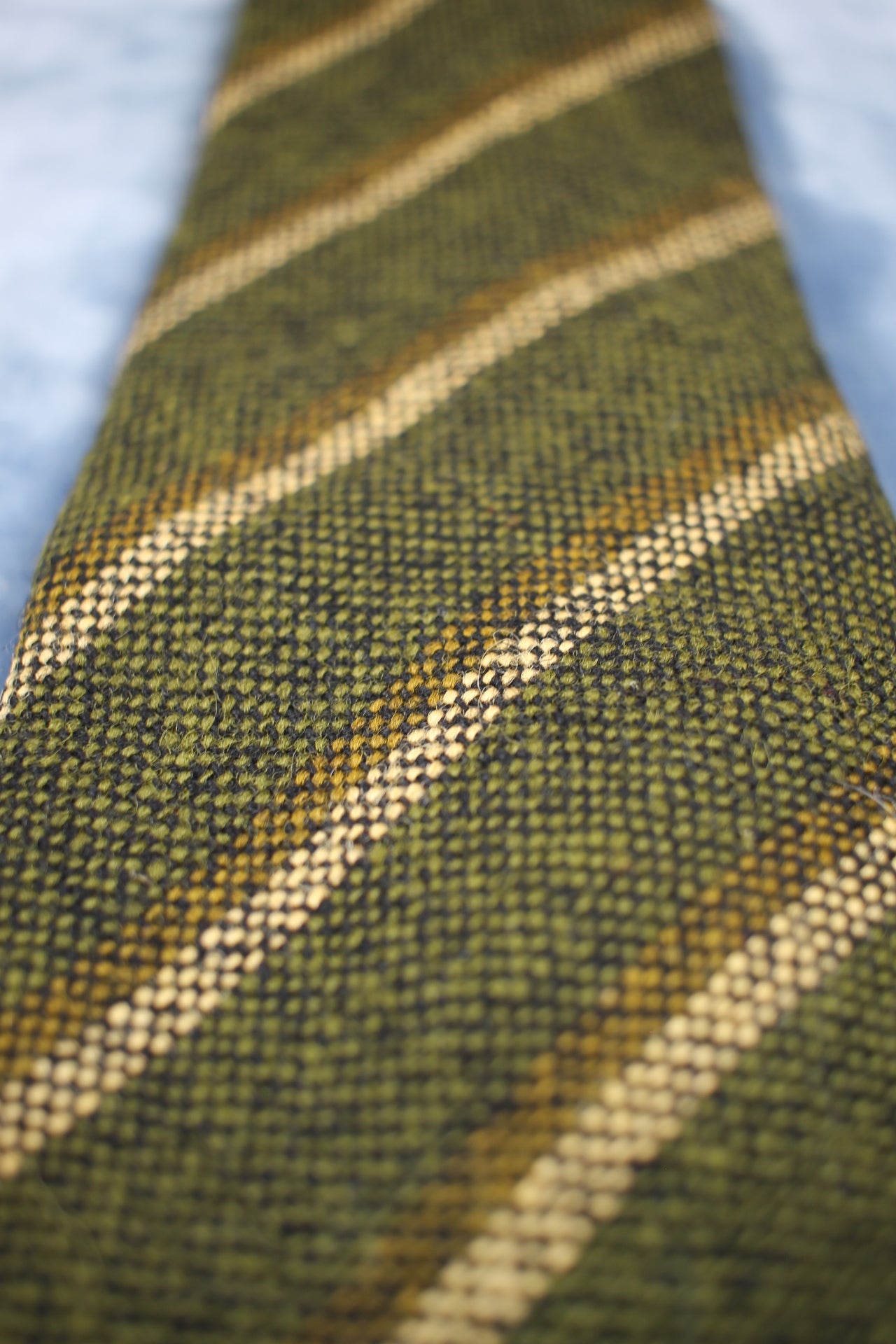 Vintage Dartington Hall Green Brown Beige Striped Swing Tie 1940s/50s