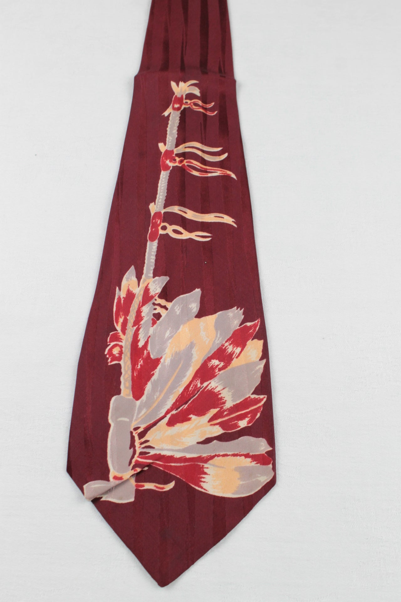 Vintage Alpine Cravats Dark Red Striped Peach Sliver Pattern Swing Tie 1940s/50s