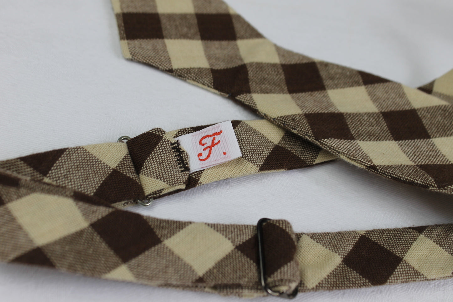 Farah Brown Cream Check Self Tie Thistle Point End Bow Tie