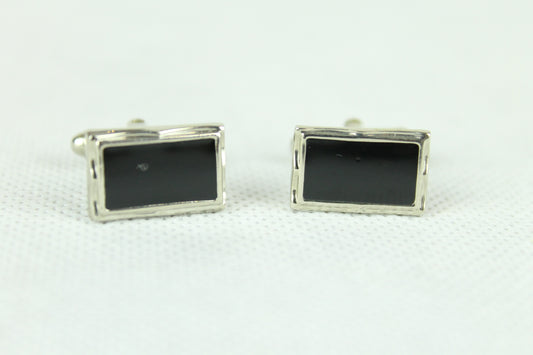 Vintage Silver Oblong Black Inset Cuff Links