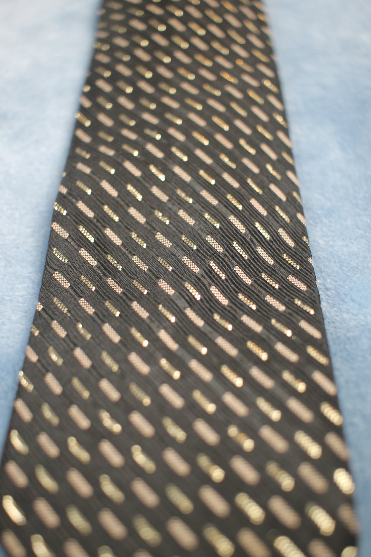 Vintage Black Gold Pattern Skinny Tie 1940s/50s