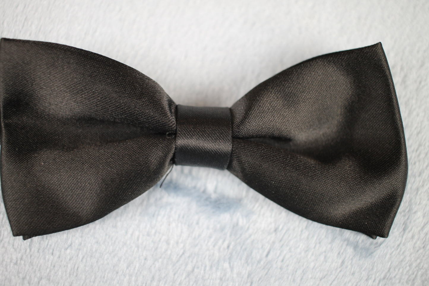 Vintage pre-tied black satin 1970s bow tie adjustable