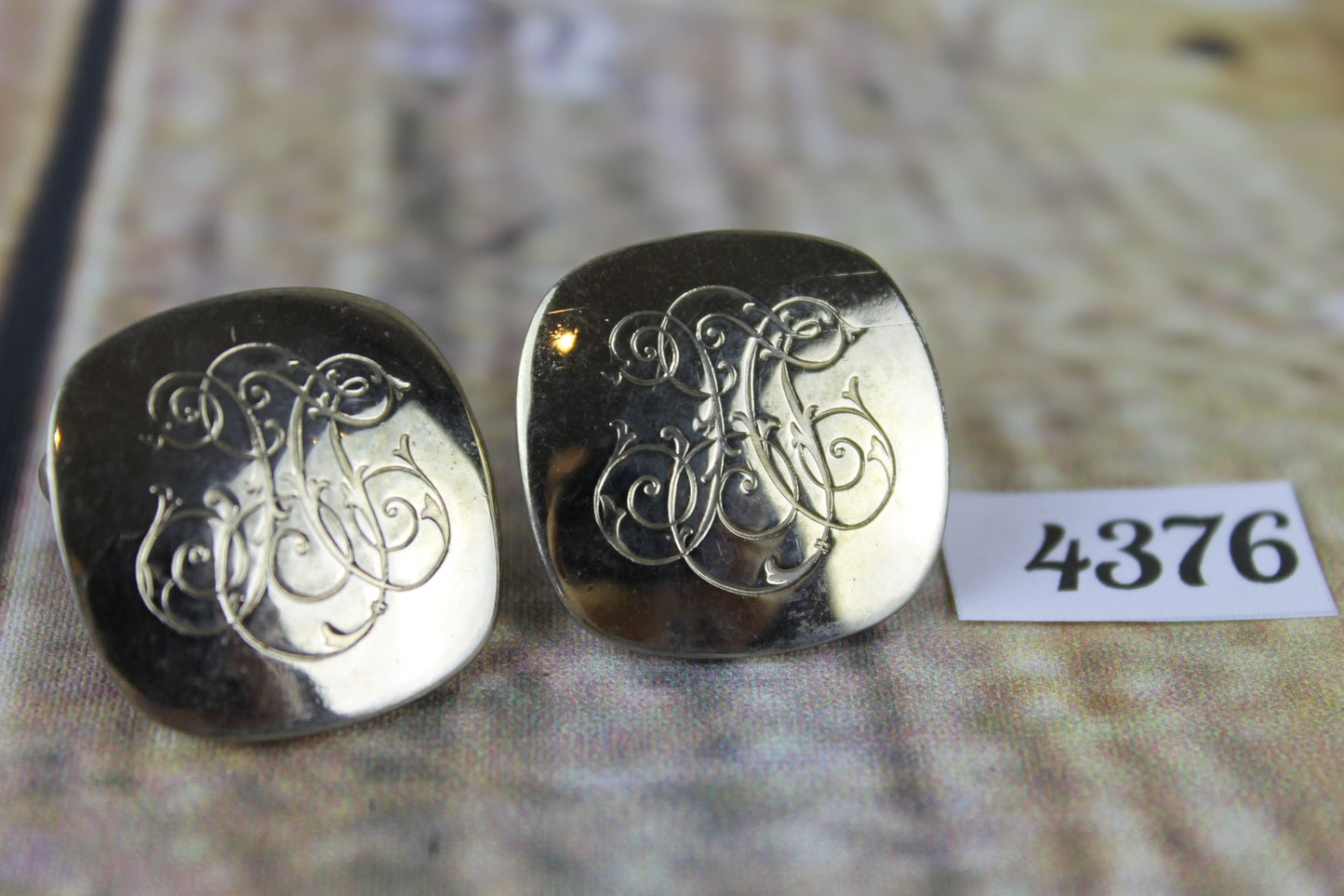 Vintage large gold metal engraved scroll work cuff links