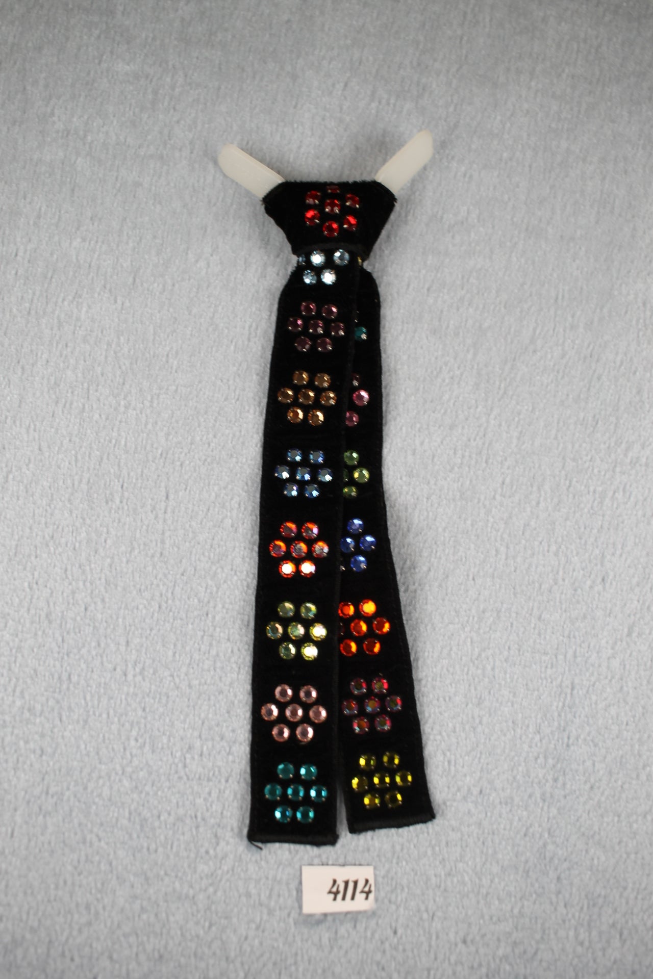 Vintage Norsoll Original Black Multicolour Gems Clip On Western Cowboy Kentucky Square Dance Bow Tie