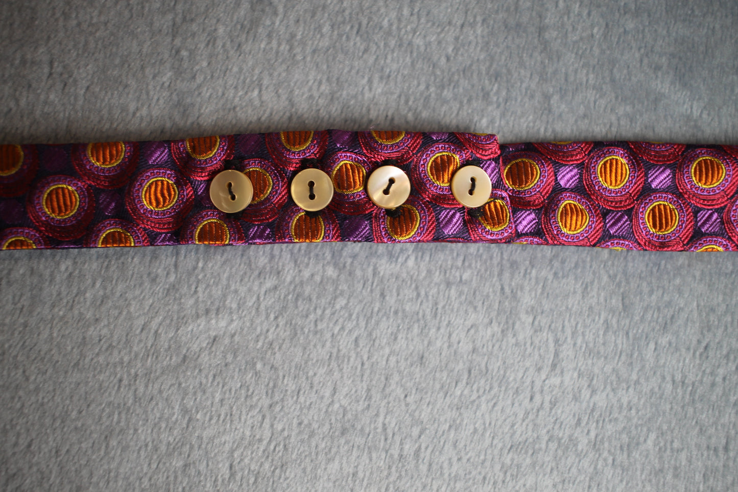 Vintage Garrot & Gibbs self tie thistle end pure silk pink orange purple circles pattern bow tie adjustable