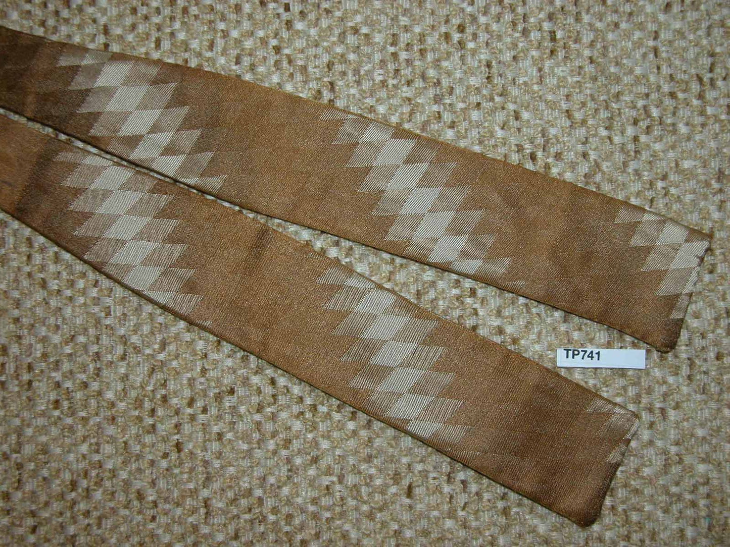 Vintage All Silk Square End Self Tie Bow Tie Golds Cream Diamond Pattern Adjustable