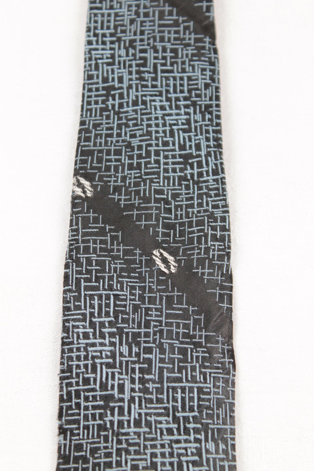 Vintage Black White Pattern Skinny Tie 1940s/1950s