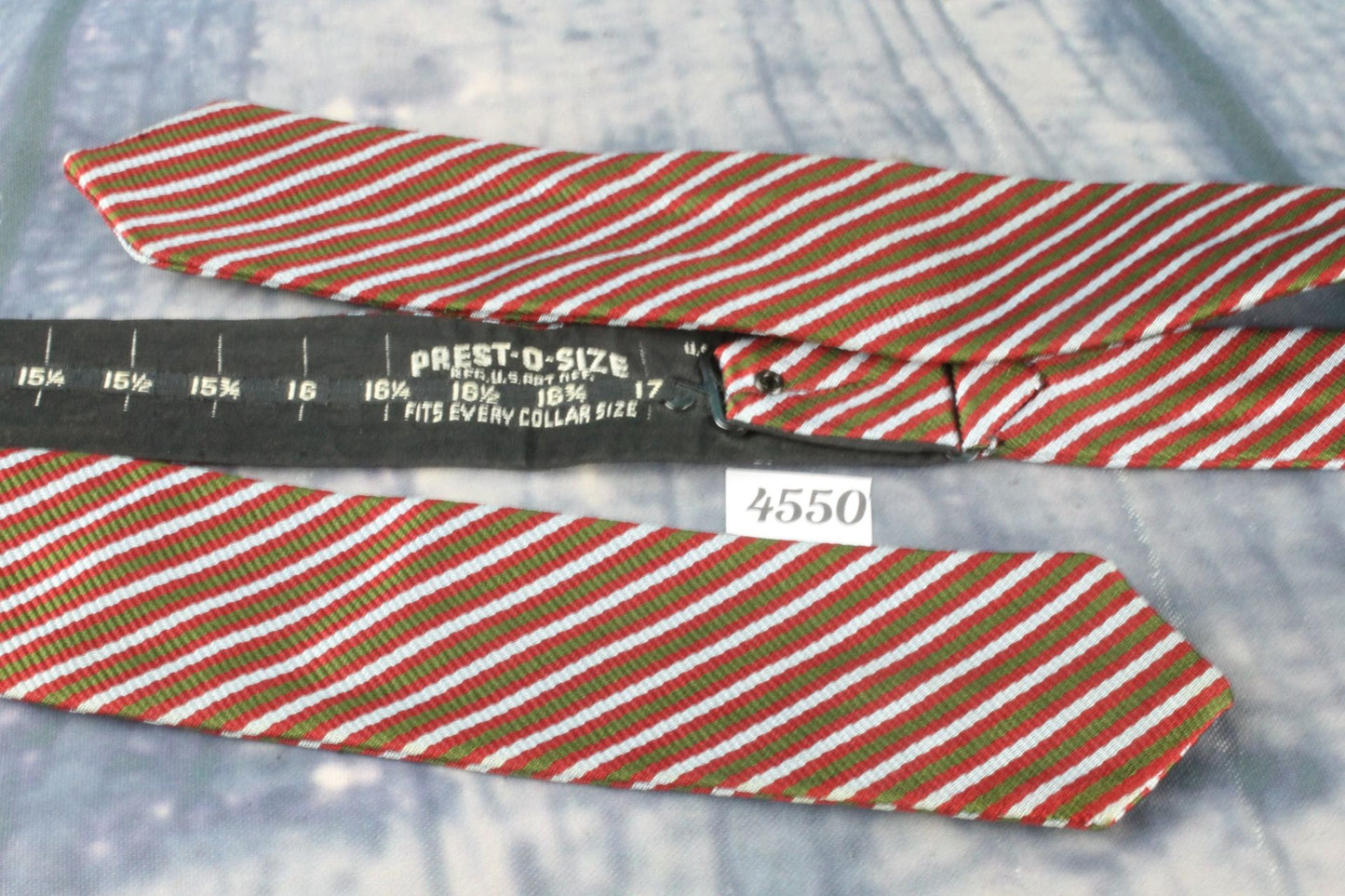Superb Vintage Grey Green Red Striped Self Tie Arrow End Straight Bow Tie
