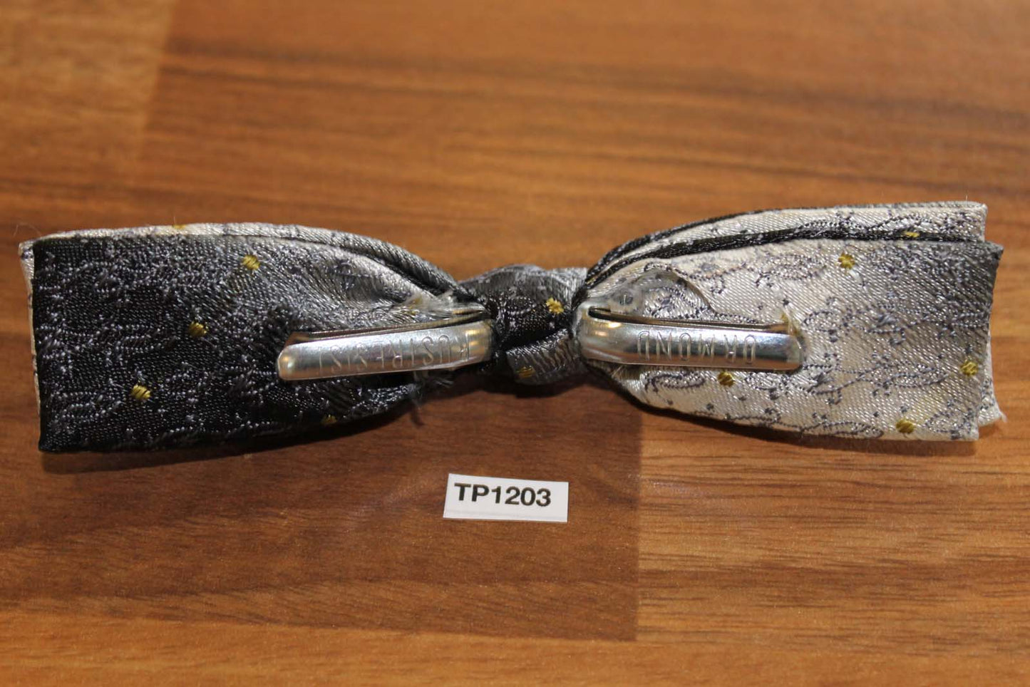 Vintage shades of grey square end clip on bow tie
