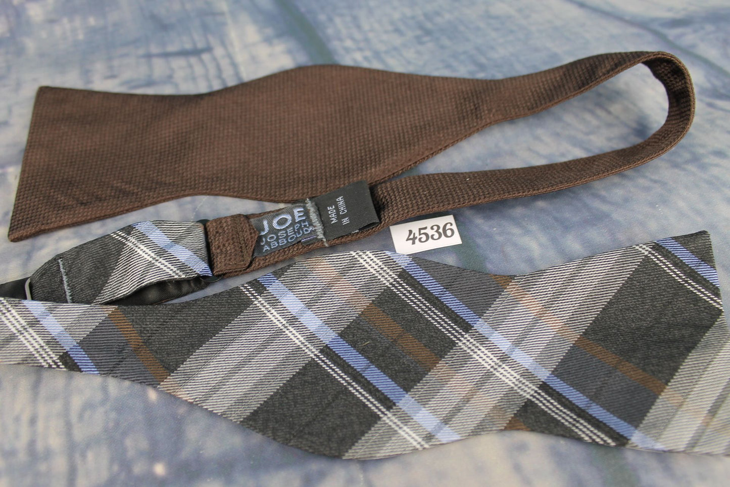Superb Joseph Abboud Unusual Different Ended Brown Tartan Plaid Self Tie Square End Thistle Bow Tie