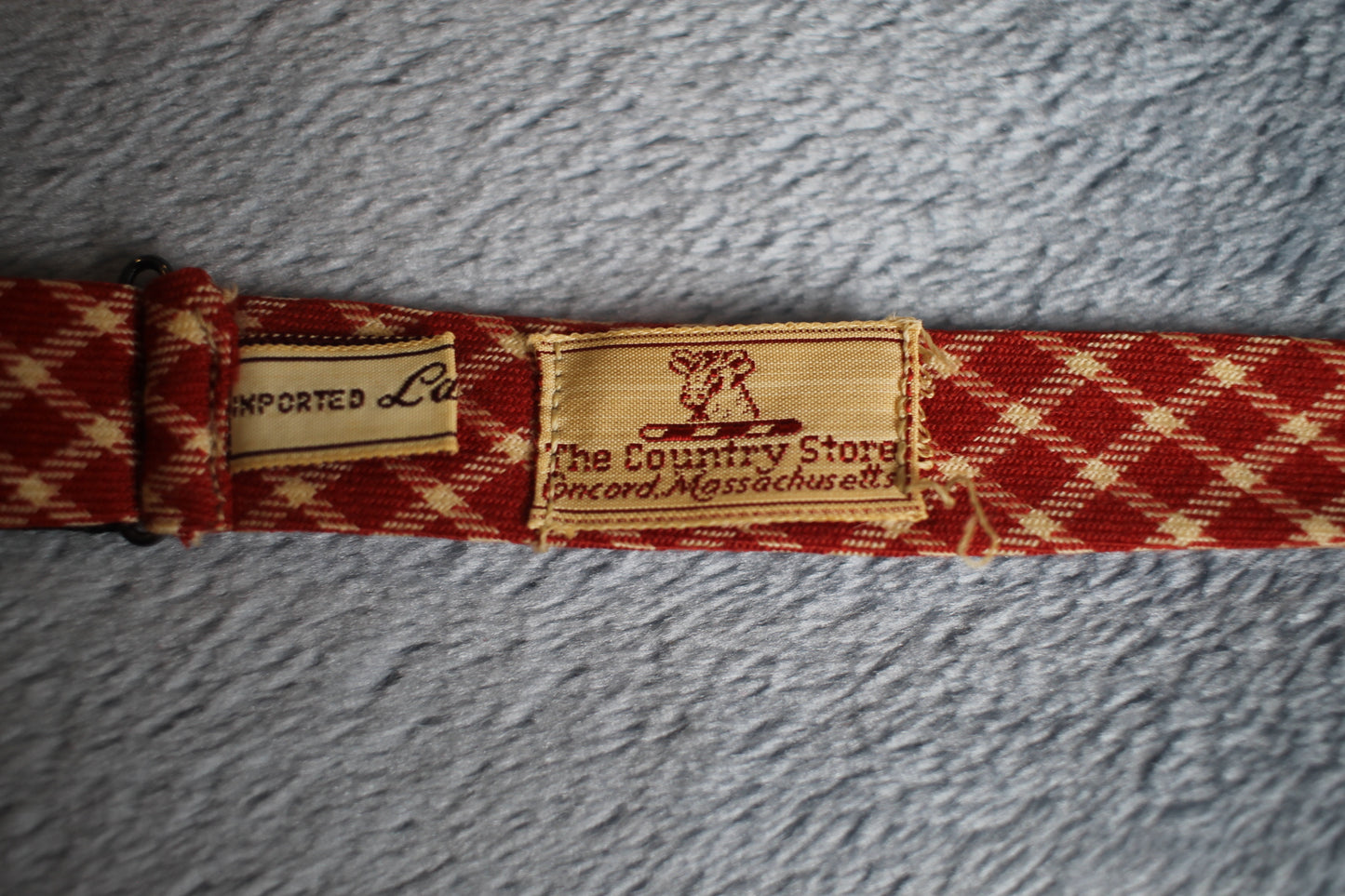 Vintage The country Store self tie paddle end red white check pattern bow tie adjustable