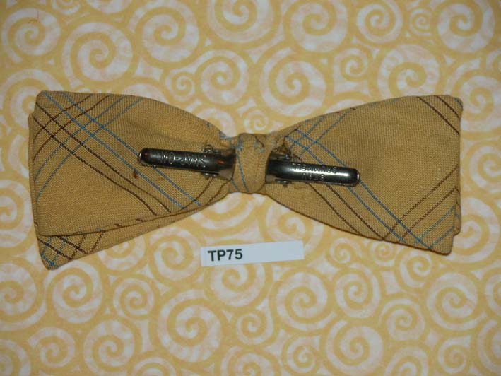 Vintage 1950s Beau Brummell U.S.A brown blue stripe square end clip on bow tie